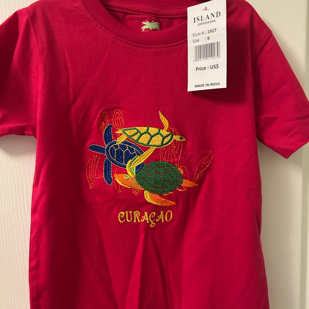 Expressions Red Short Sleeve Tee with Turtle Graphic